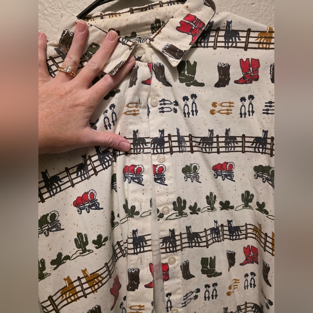 RARE Vintage Western Cowboy Print Button-Down Shirt - Picture 2 of 3